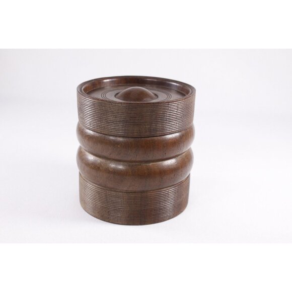 Vintage turned wooden box, heavy weight checkers storage case, gaming piece - Picture 2 of 7